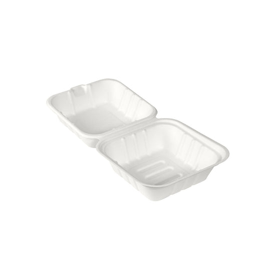 Auslaufartikel: BioPak Menübox  475 ml, Bagasse 1 Weiß Bagasse 162x152x80 | Packung (50 Stück)