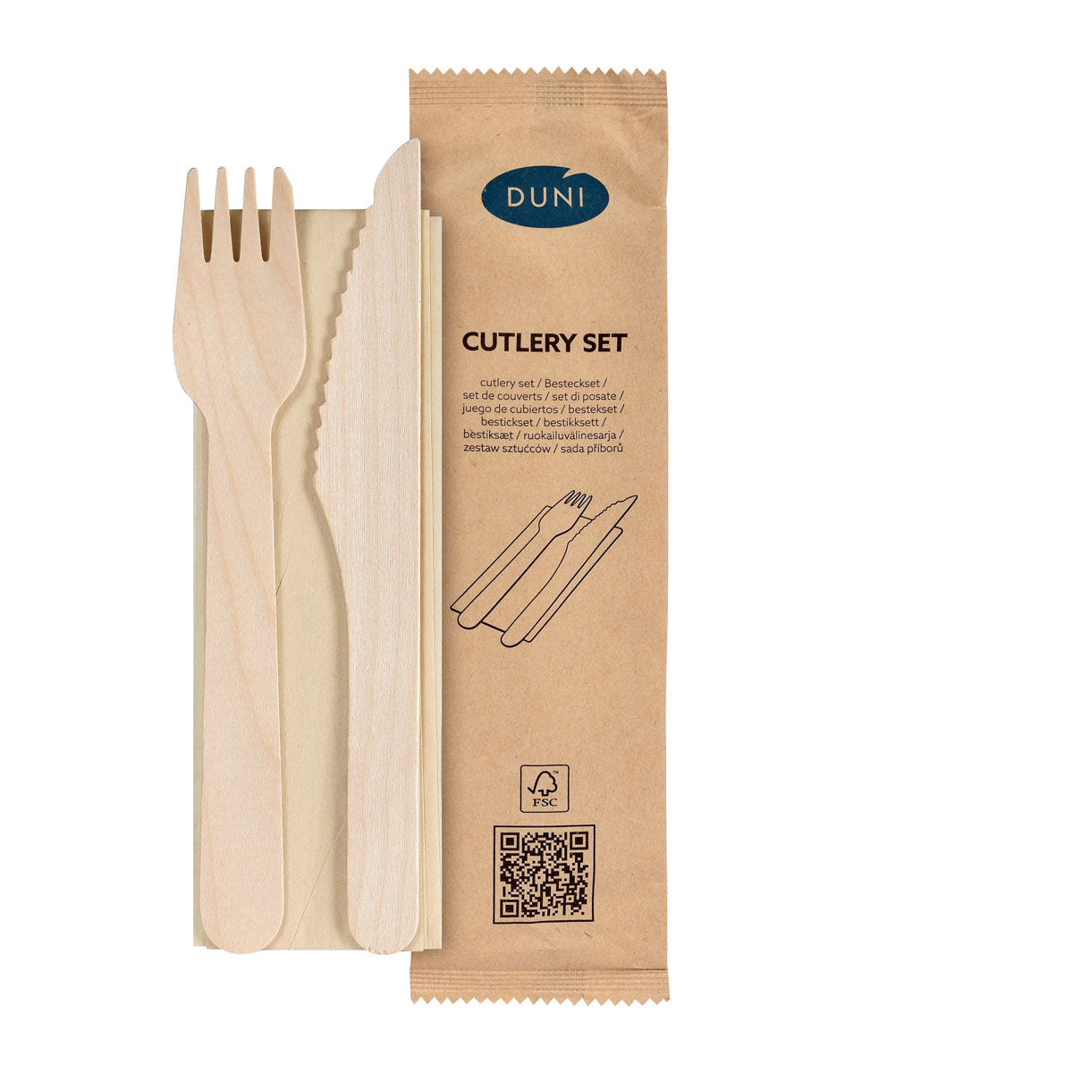 3/1 Besteck Set, Holz, Gabel & Messer, Braune Serviette 160/160 mm  Natural gewachst 160/160 | Packung (250 Stück)