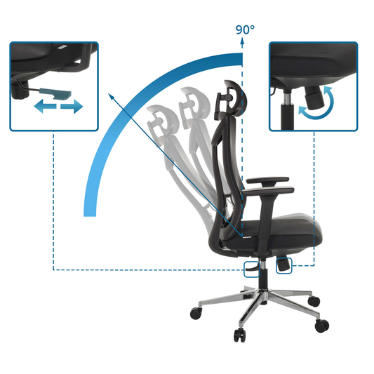 B-flokks Hjh skrifstofustóll með snúningsás Kamiak, bakstoð úr möskvaefni, svartur stóll
