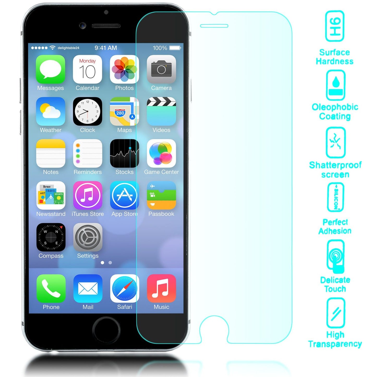 NALIA tempered glass screen protector for Apple iPhone 6 Plus / 6S Plus, 9H glass film