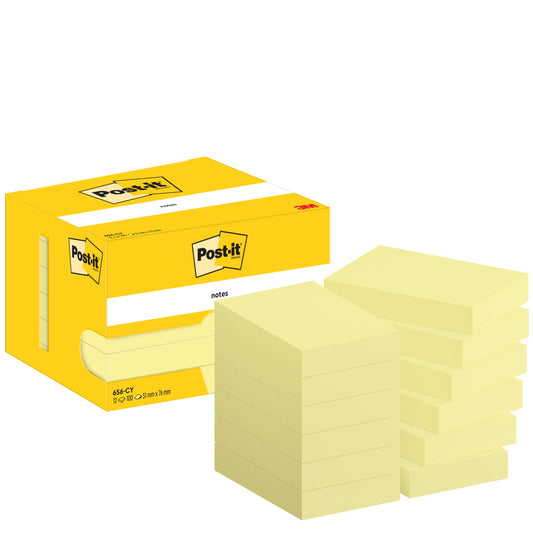 Post-it® Notes, Gelb, 51 mm x 76 mm, 100 Blatt/Block, 12 Blöcke/Packung, Kartonverpackung, 100% PEFC, SGSCH-PEFC-COC-110078 | Packung (1 Stück)