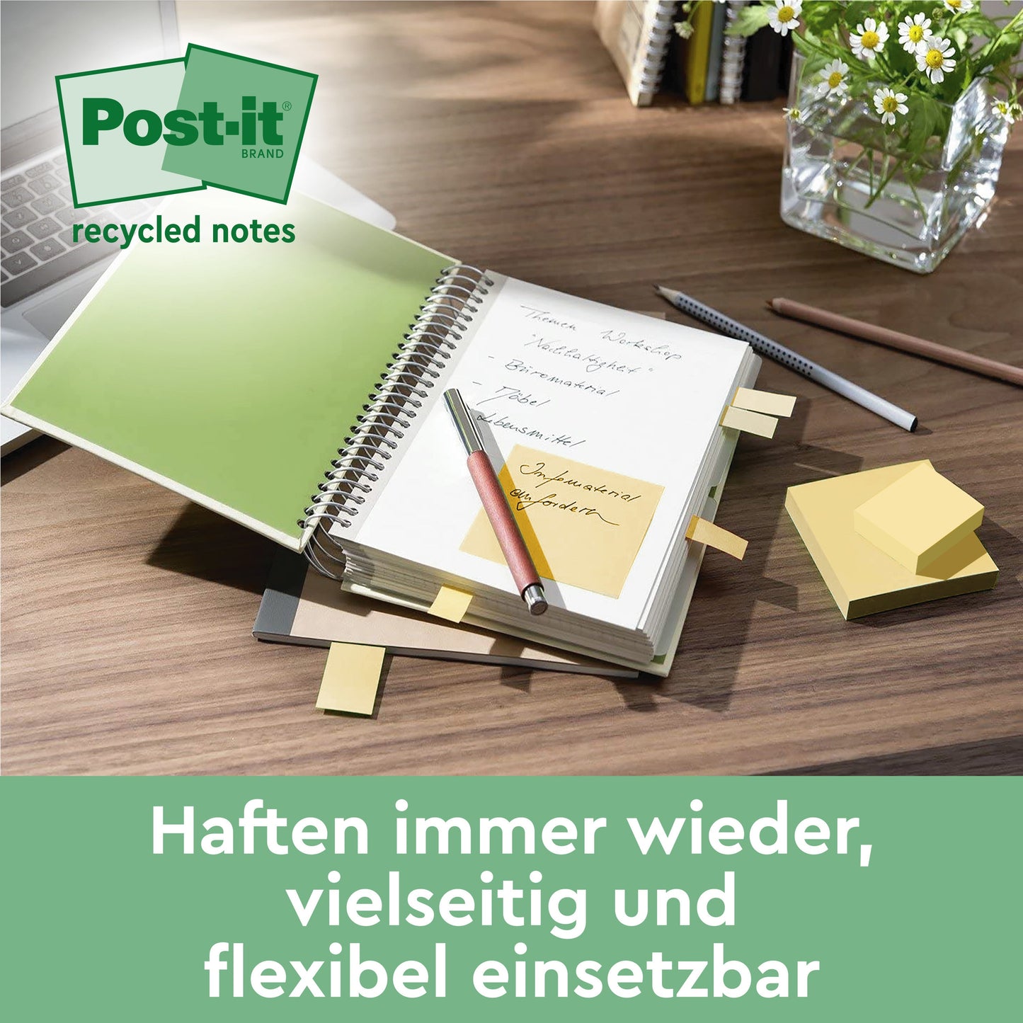 Post-it® Recycling Notes, 76 mm x 127 mm, 100 Blatt/Block, 100% PEFC