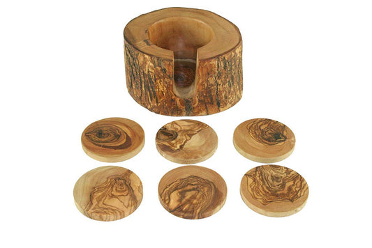 Coasters - 6 pieces in a log - made of olive wood