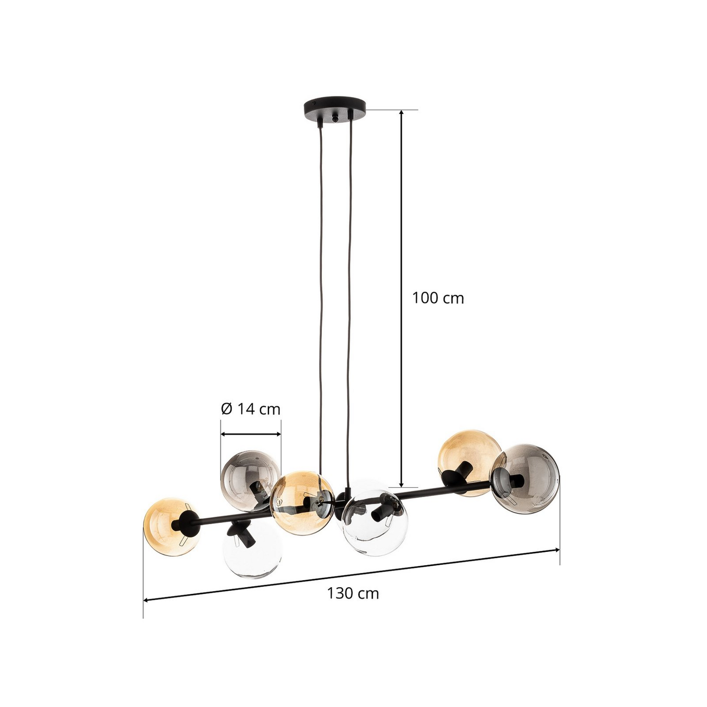 B-flokks Euluna hengiljós Glassy loftlampi hengiljós E14 8 ljós gler grafít AM643 