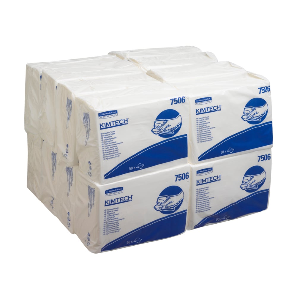 Auslaufartikel: Kimtech® Saugfähige Pflegetücher - Z gefaltet / Weiß - 16 Bags  x 50 Sheets | Karton (16 Beutel)
