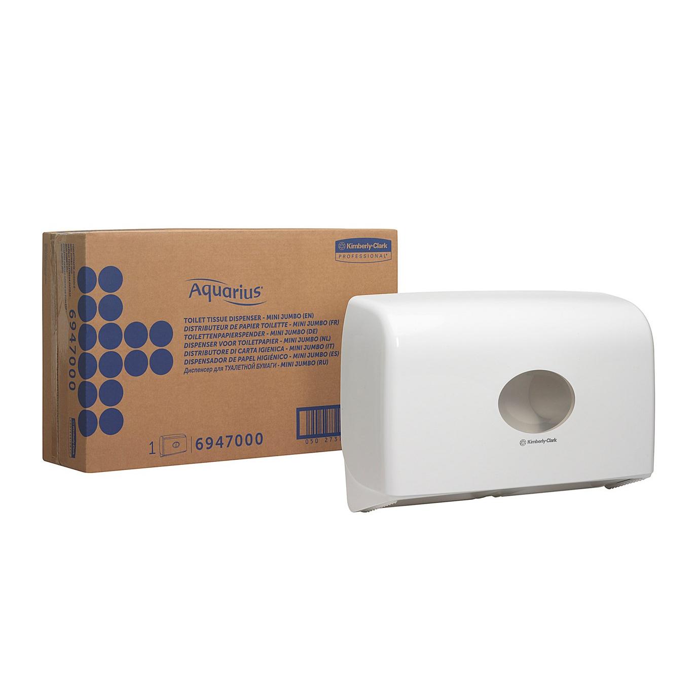 Aquarius™ Toilet Tissue Dispenser - Double Roll Dispenser for Jumbo Toilet Tissue Mini / White - 1 Dispenser | Carton (1 Dispenser)