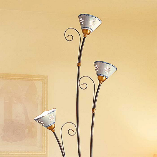 B-flokks Ceramiche Liberty gólflampi, standlampi, ljósastæði, 3 ljós, E14, hvít/brons