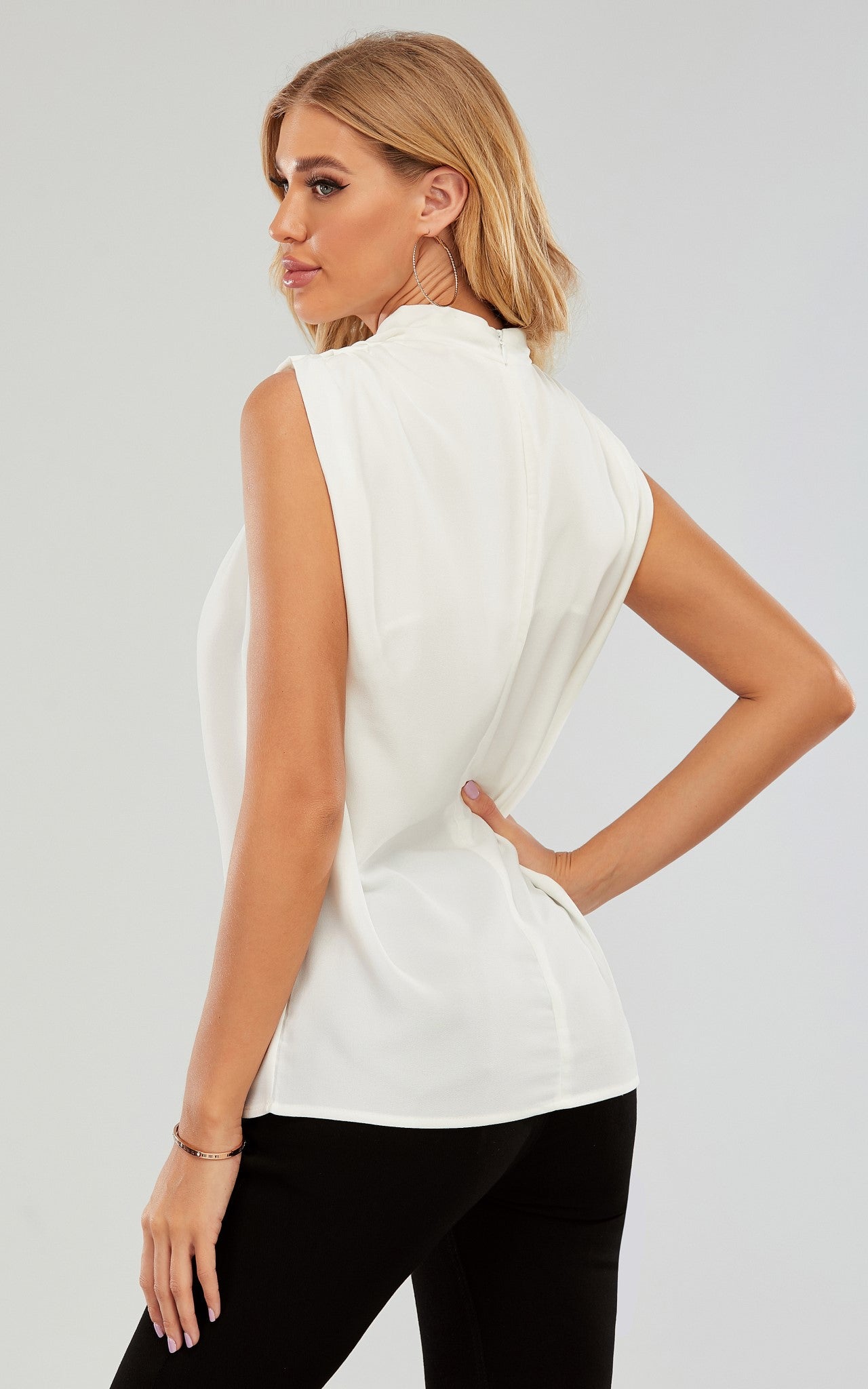 High Neck Sleeveless Blouse In White
