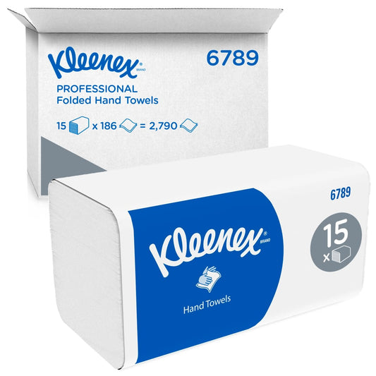Kleenex® Falthandtücher - Interfold / Weiß - 15 Clips  x 186 Sheets | Karton (15 Päckchen)