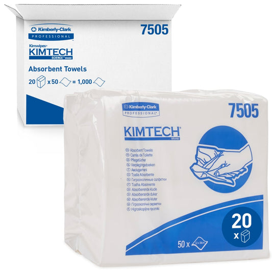 Auslaufartikel: Kimtech® Saugfähige Pflegetücher - Weiß - 20 Bags  x 50 Sheets | Karton (20 Beutel)