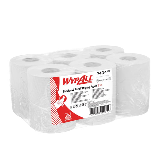 WypAll® L10 Papierwischtuch für die Reinigung im Service & Einzelhandel - Zentralentnahme  / Weiß - 6 Rolls  x 390 Sheets | Karton (6 Rollen)