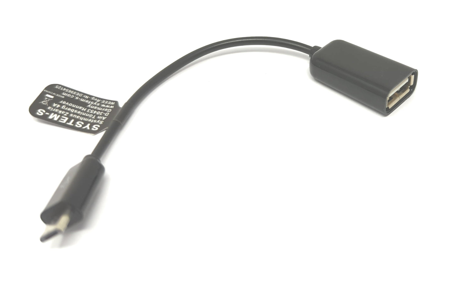 SYSTEM-S USB 2.0 Kabel 15 cm Micro B Stecker zu Typ A Buchse Adapter in Schwarz