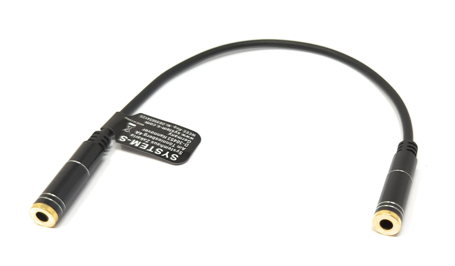 SYSTEM-S Hljóðsnúra 20 cm Stereo AUX Jack 3,5 mm kvenkyns í kvenkyns í svörtu