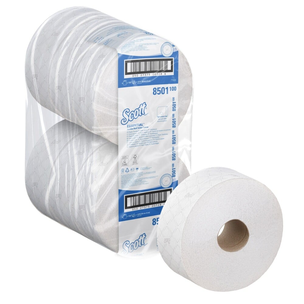 Scott® ESSENTIAL™ Toilettenpapier - Jumbo / Weiß - 6 Rolls  x 1053 Toilet Tissue Sheets | Karton (6 Rollen)