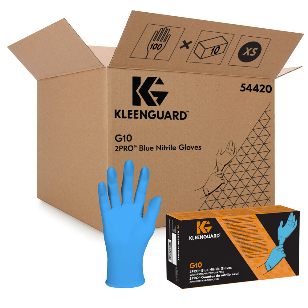 Auslaufartikel: KleenGuard® G10 Blaue Nitril-Handschuhe - 24 cm, beidhändig tragbar / Blau /XS - 10 Dispenser Boxes  x 100 Gloves | Karton (10 Spenderboxen)