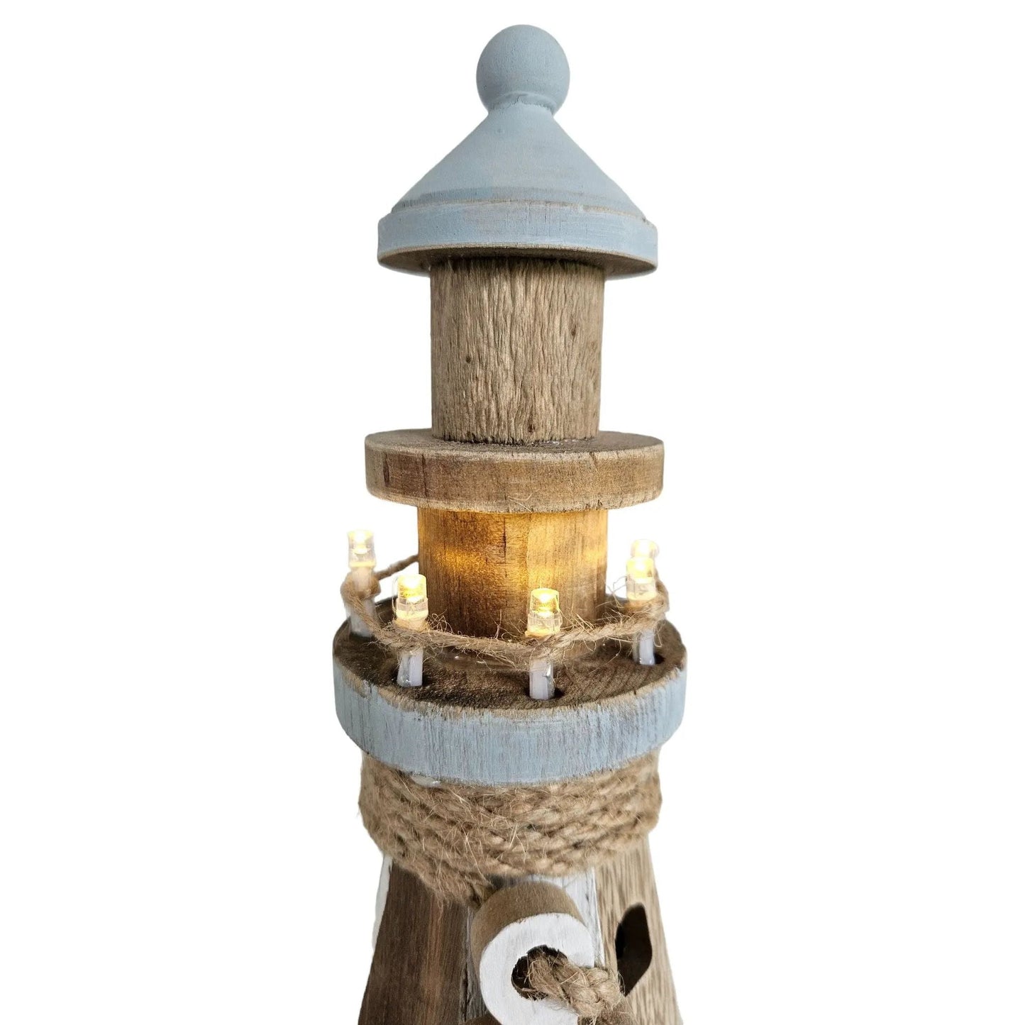 Leuchtturm beleuchtet Holz LED Deko Dekoration Maritim Anker Strand Meer H 24 cm