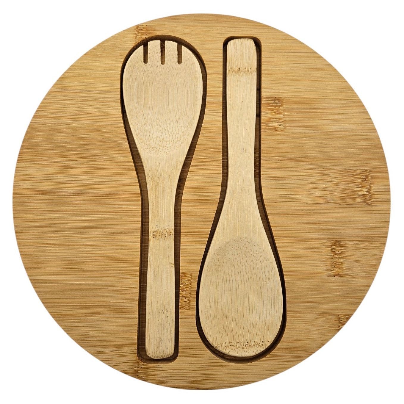 Salatschüssel mit Besteck Bambus grau 23 cm Holz Salatbesteck grau