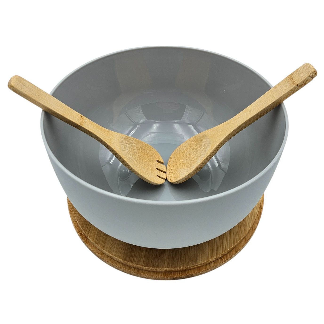 Salatschüssel mit Besteck Bambus grau 23 cm Holz Salatbesteck grau