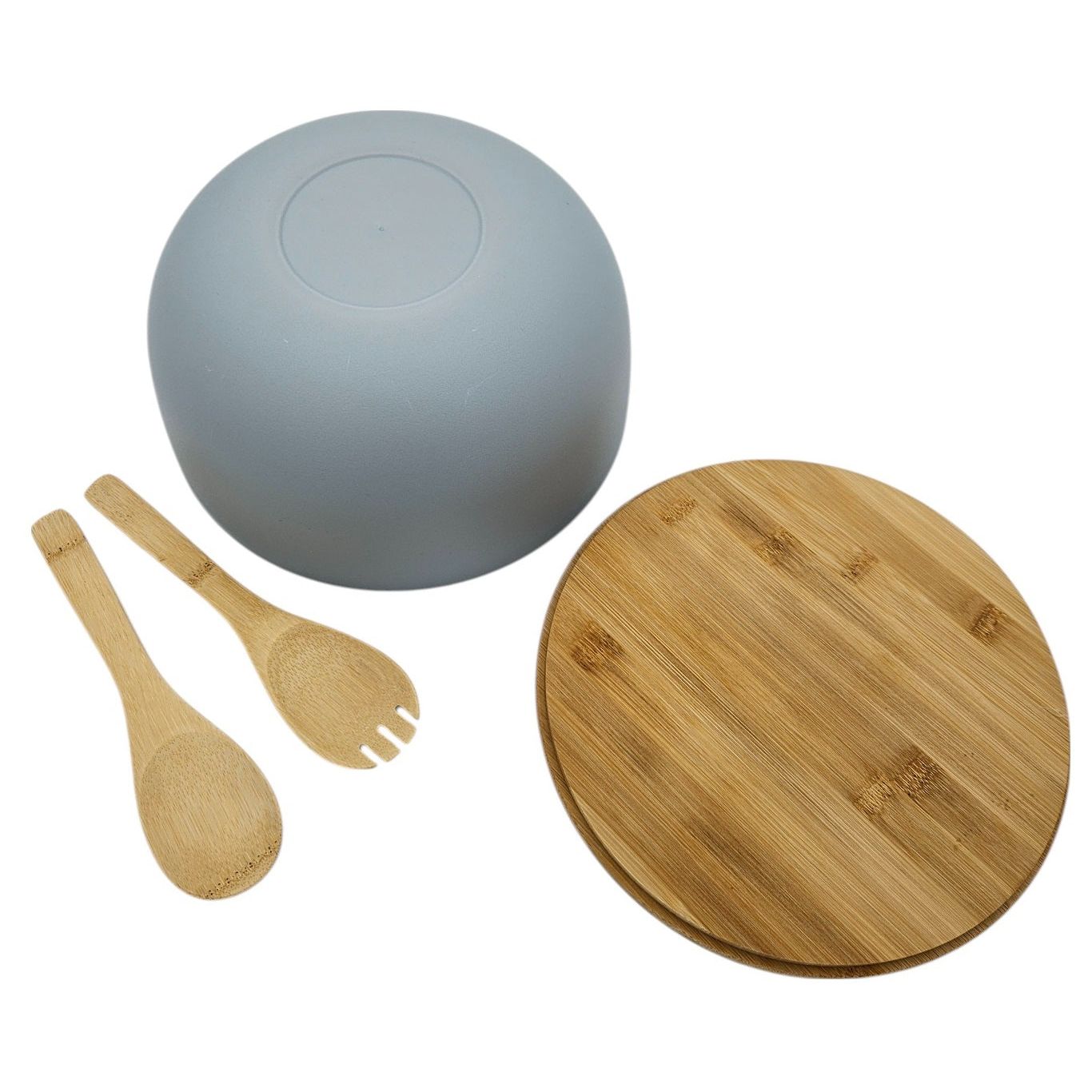 Salatschüssel mit Besteck Bambus grau 23 cm Holz Salatbesteck grau