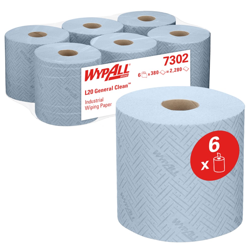 WypAll® L20 Papierwischtuch für industrielle Reinigungsaufgaben - Zentralentnahme / 38.00 cm x 18.30 cm