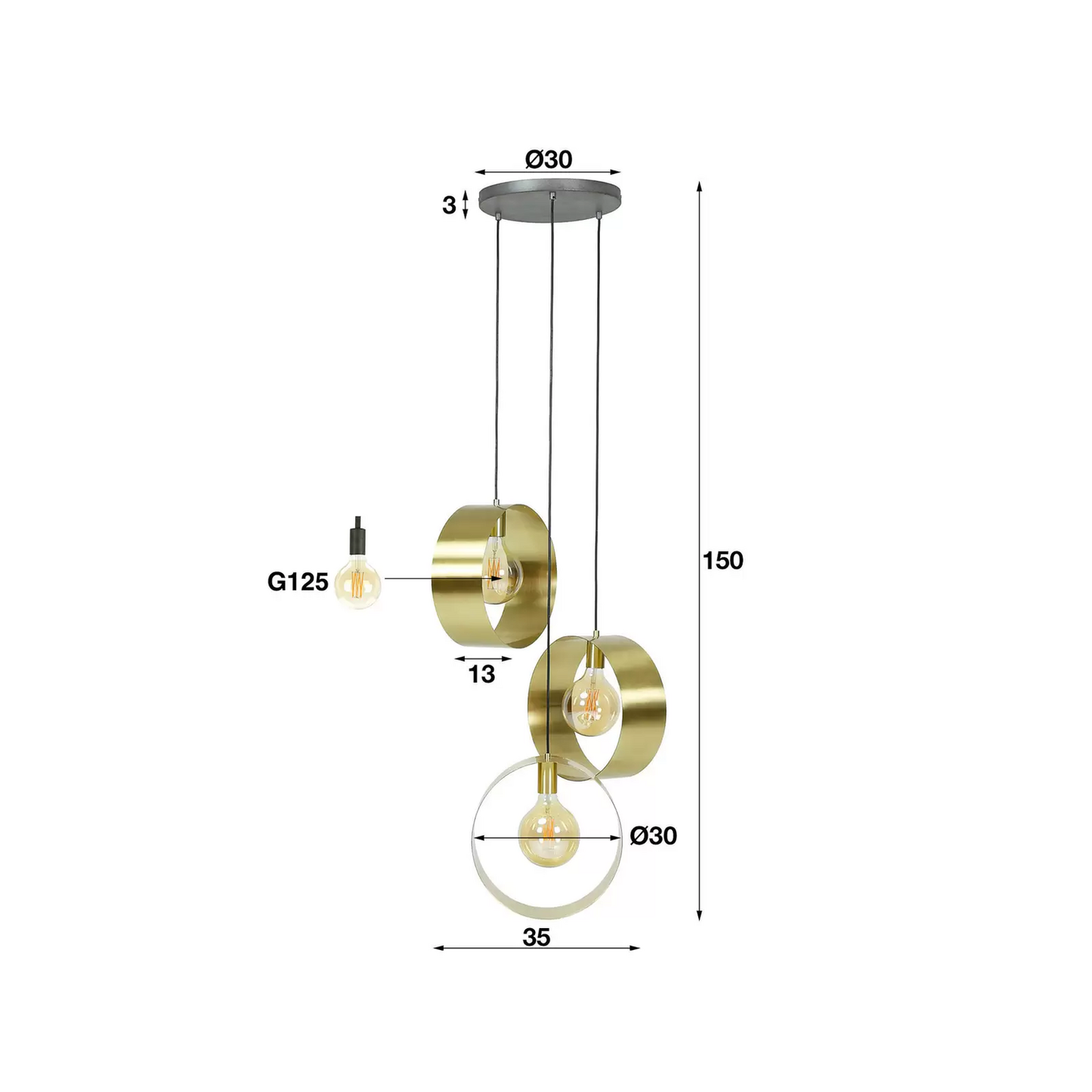 B-Ware Hängeleuchte Thrudering, Gestuft Dreiflammig Deckenleuchte Hängelampe Lampe E27