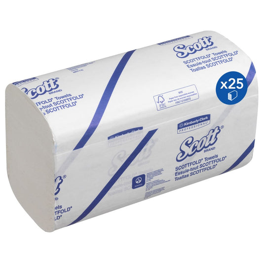 Scott® SCOTTFOLD* Handtücher - gefaltet / Weiß /Mittel - 25 Clips  x 175 Sheets | Karton (25 Päckchen)