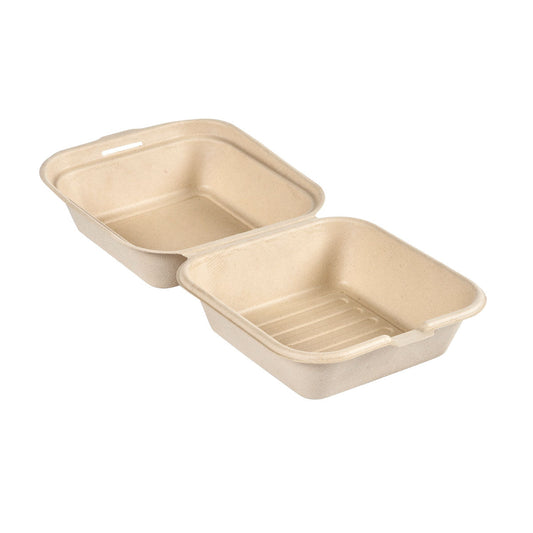 Clamshell 475 ml - uncoated  Braun Bagasse 155x155x80 | Packung (50 Stück)