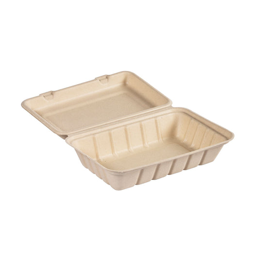 Clamshell 850 ml - uncoated  Braun Bagasse 237x155x70 | Packung (50 Stück)