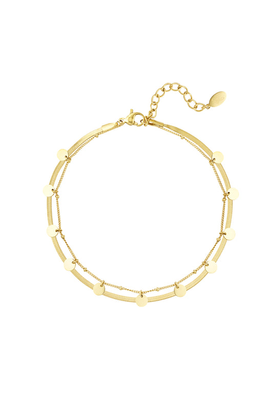 Doppellagiges Fußkettchen mit Kreisen – Goldfarbe - Goldfarbefarbe