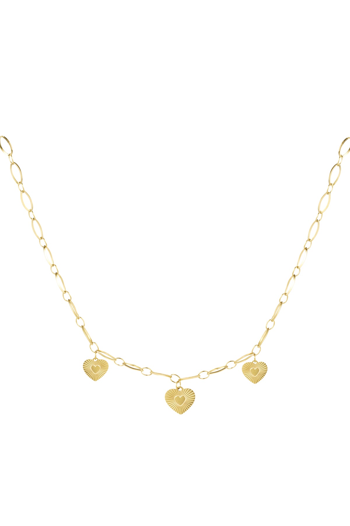Halskette mit drei Herzen und Münzen – Goldfarbe - Goldfarbefarbe
