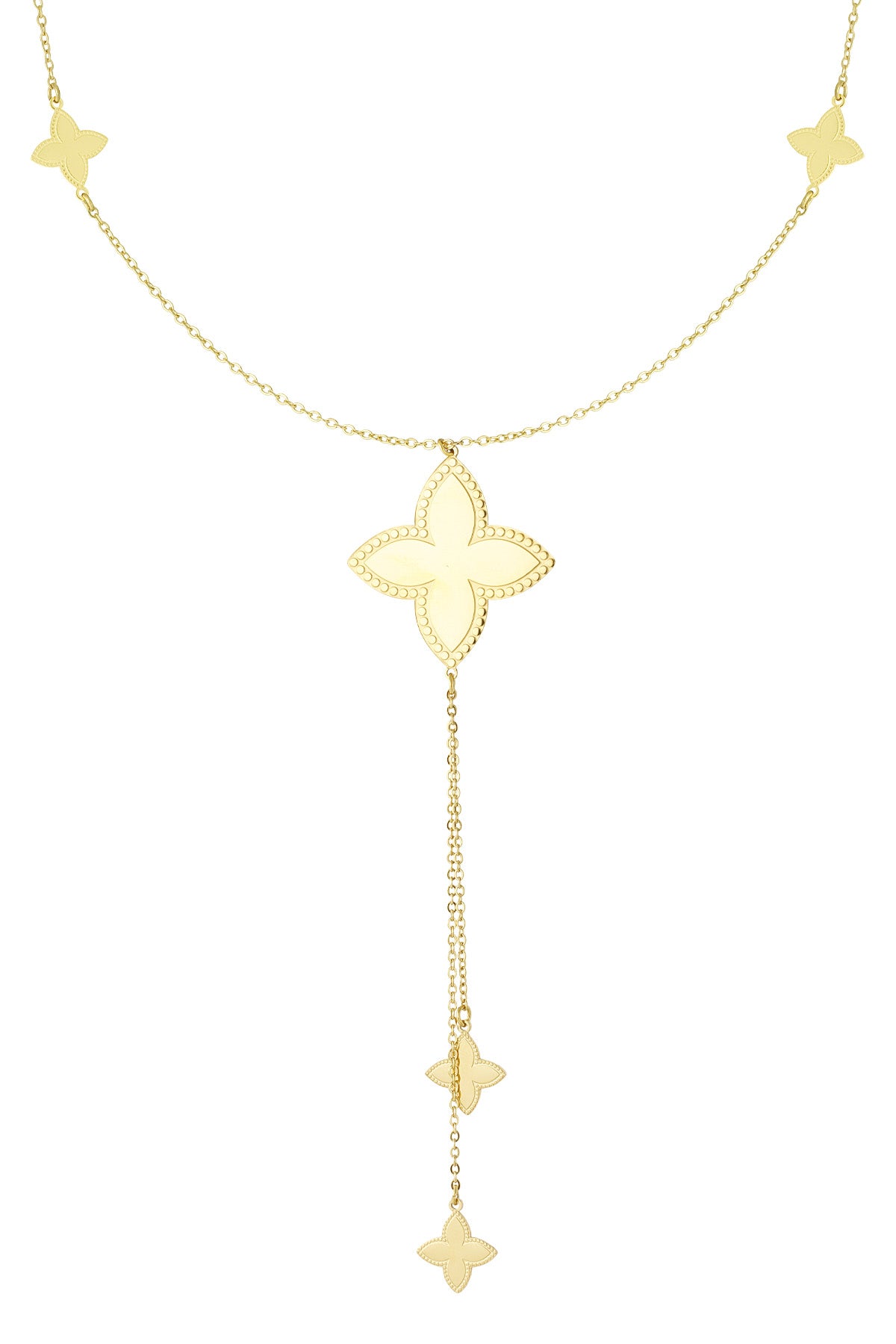 Lange Halskette mit verschiedenen Kleeblatt-Anhängern – Goldfarbe  - Goldfarbefarbe