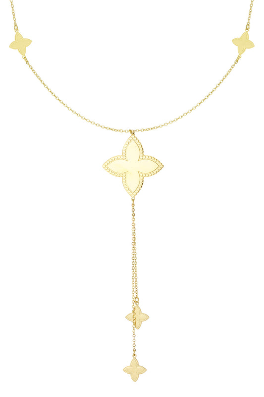 Lange Halskette mit verschiedenen Kleeblatt-Anhängern – Goldfarbe  - Goldfarbefarbe
