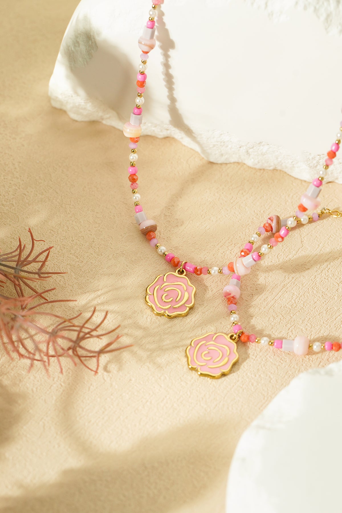 Perlenrosenarmband - Rosa- und 