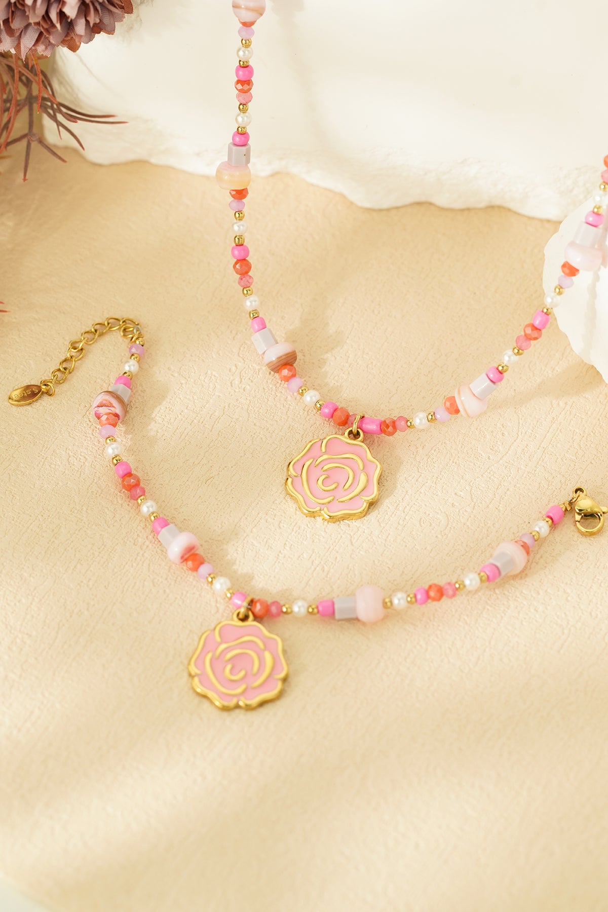 Perlenrosenkette - Rosa- und