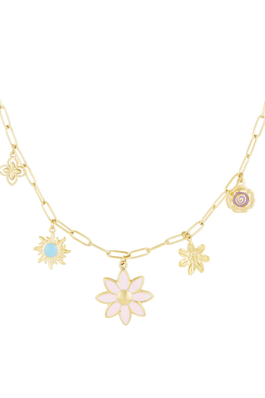 Charm-Halskette Blüte & Blinken - Goldfarben