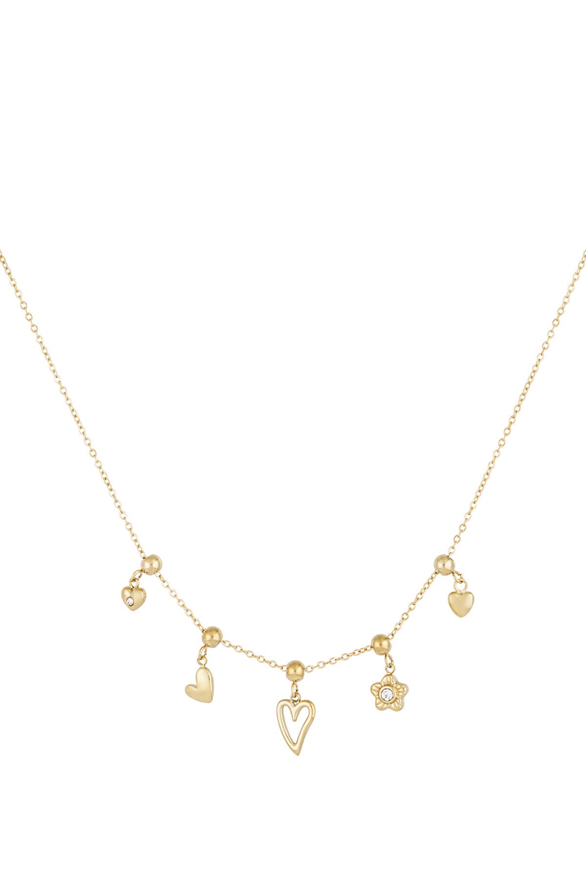 Charm-Halskette Blumen und Herzen - Goldfarben