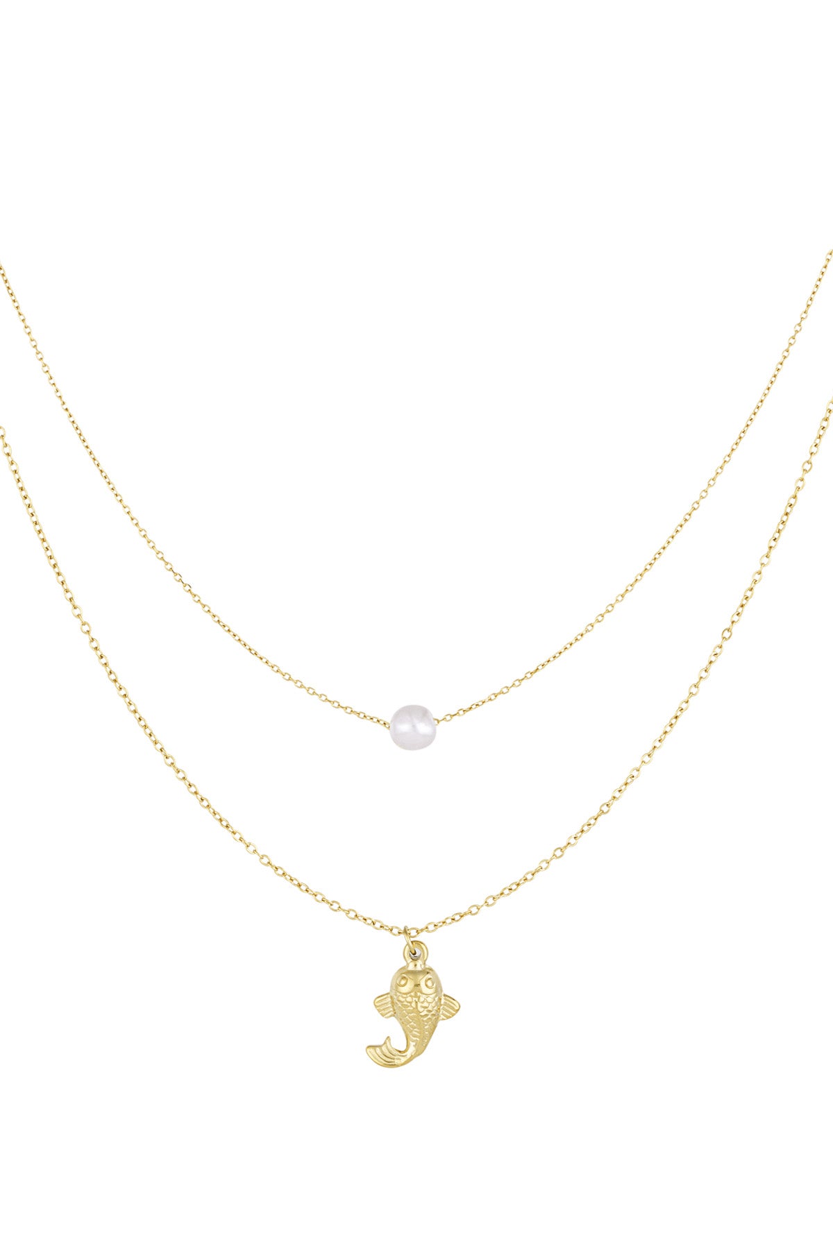 Halskette mit Fisch und Perle - Goldfarben