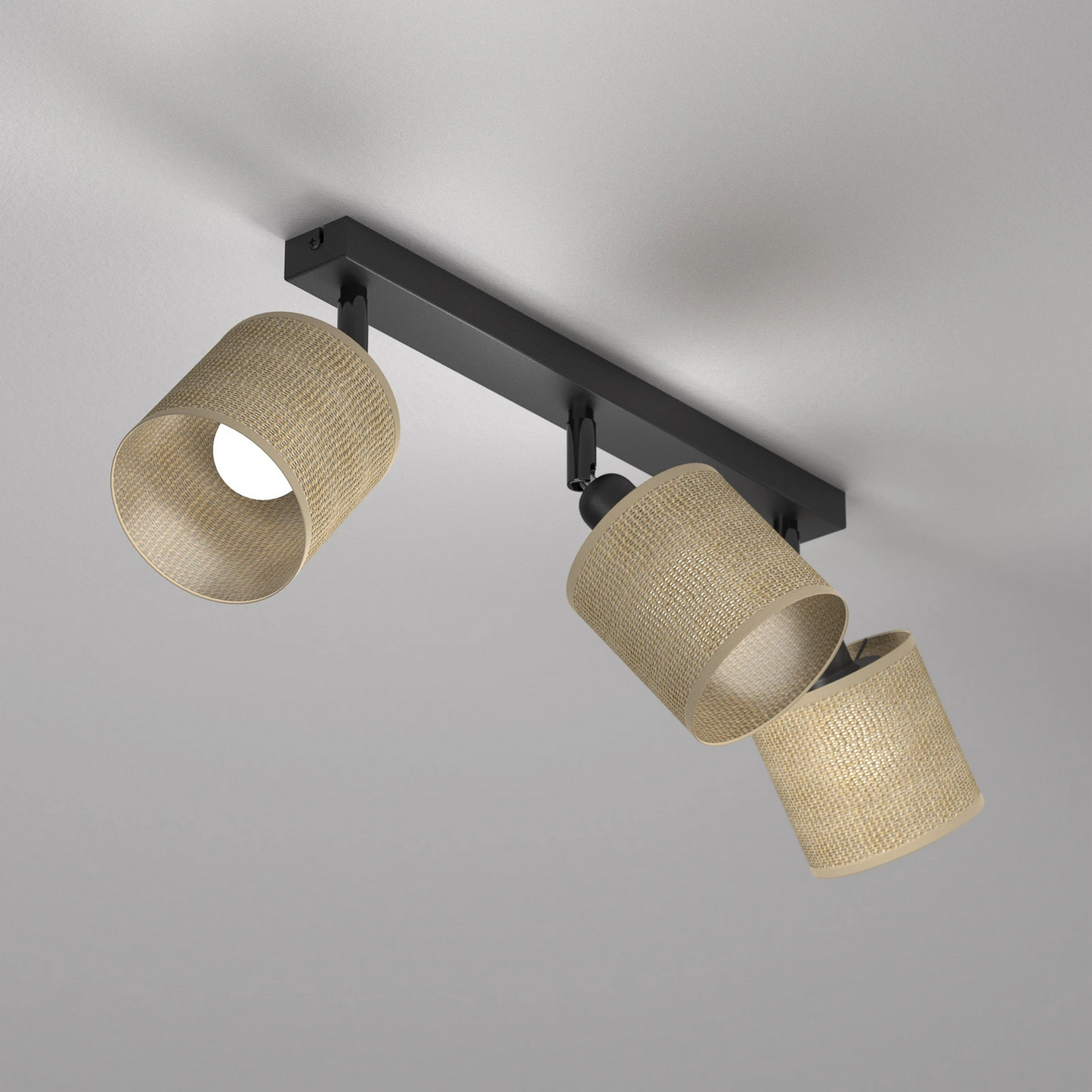 Loftlampi í B-flokki, Adeline, 3 ljósastaurar úr jútu, 34 cm að lengd, loftljós, lampi, ljóskastari