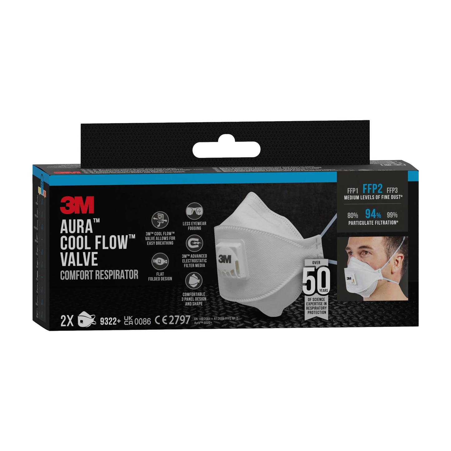 3M™ Aura™ Comfort Cool Flow™ Partikelmaske 9322+, FFP2, mit Ventil