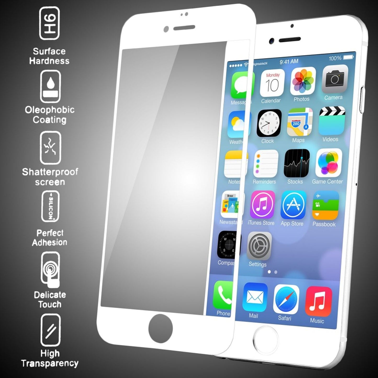 NALIA skjávörn fyrir Apple iPhone 6 Plus 6S Plus, 9H hertu gleri með fullri hulstri.