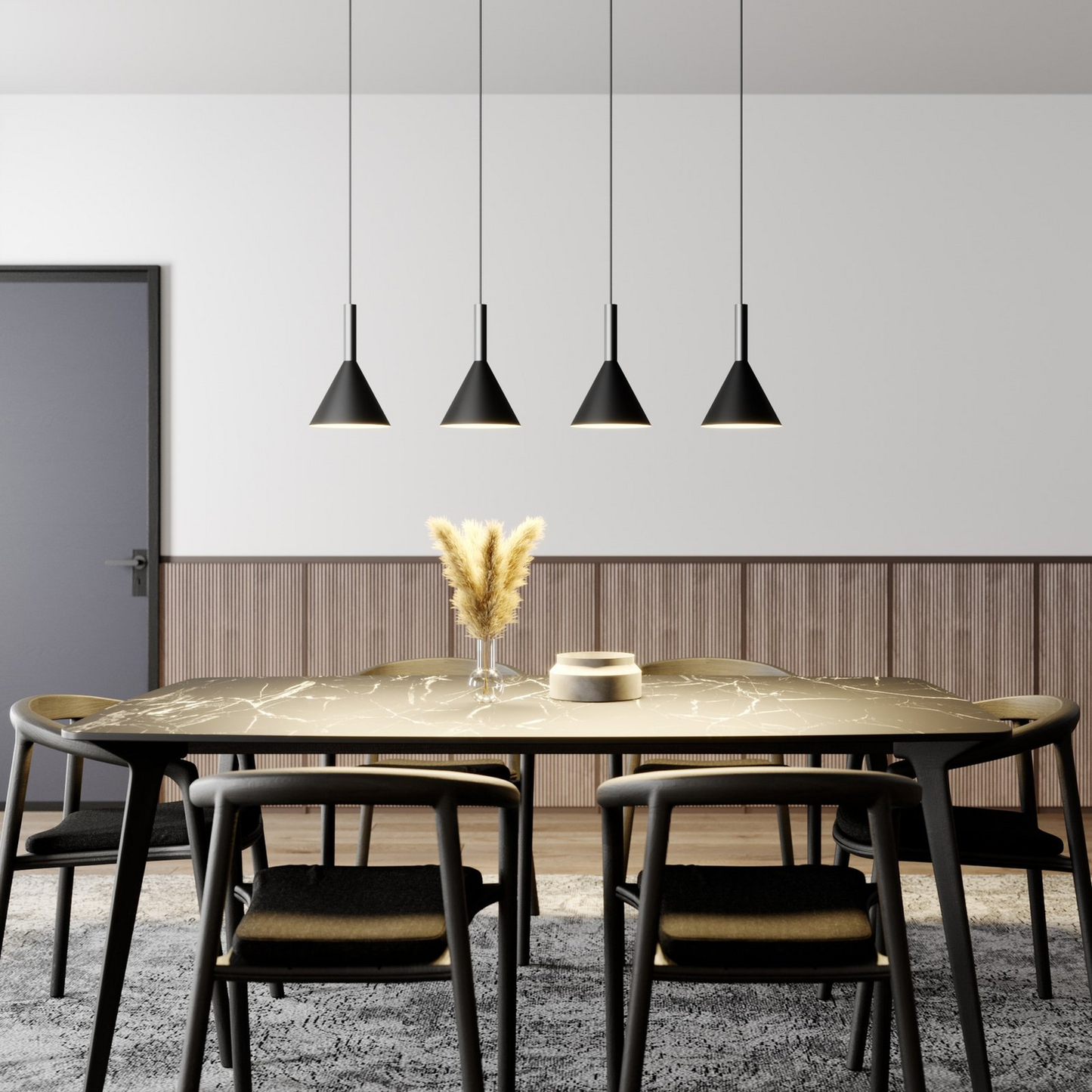 B-flokks Arcchio Tadej hengiljós, hengjandi ljós, lampi, 4 ljós, svart/hvítt, 497