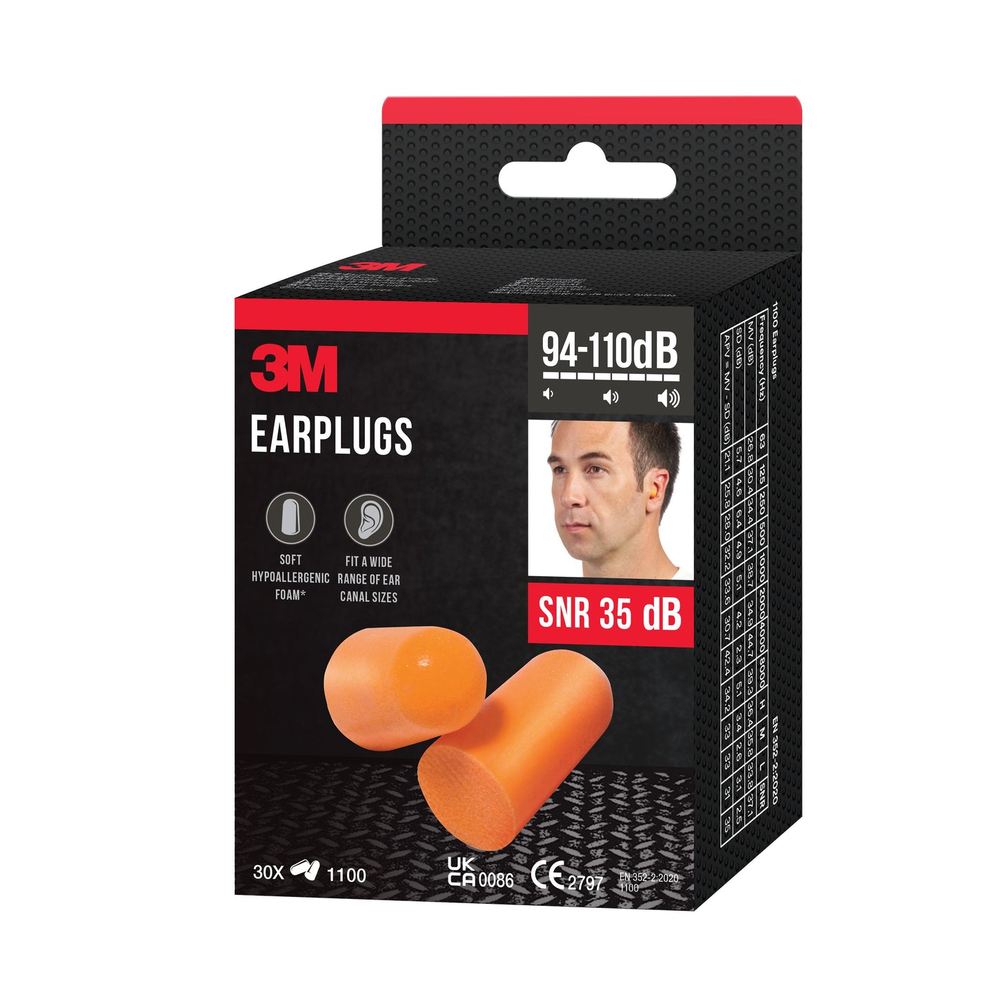 3M™ Gehörschutzstöpsel 1100, Weichschaum, SNR-Wert 35 dB, Orange