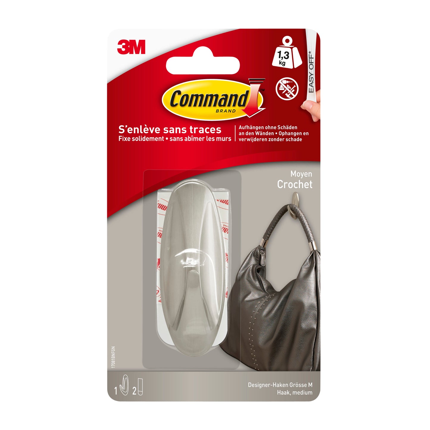 Command™ Medium Designer-Haken in Metall-Look, 17081BN | Packung (1 Stück)