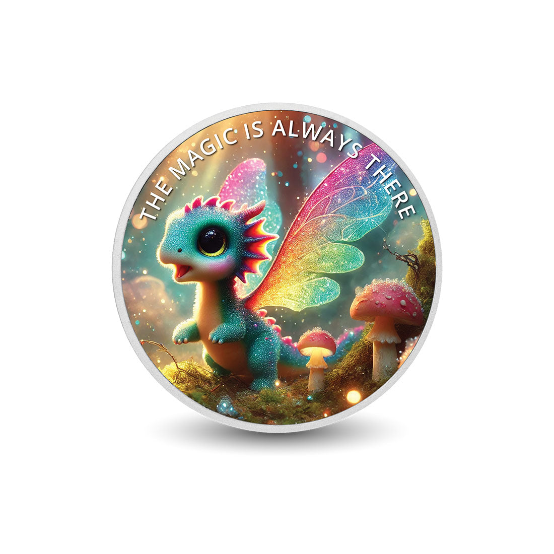 The Magic is Always There: Pixie the Forest Dragon 1oz Silver Coloured Coin