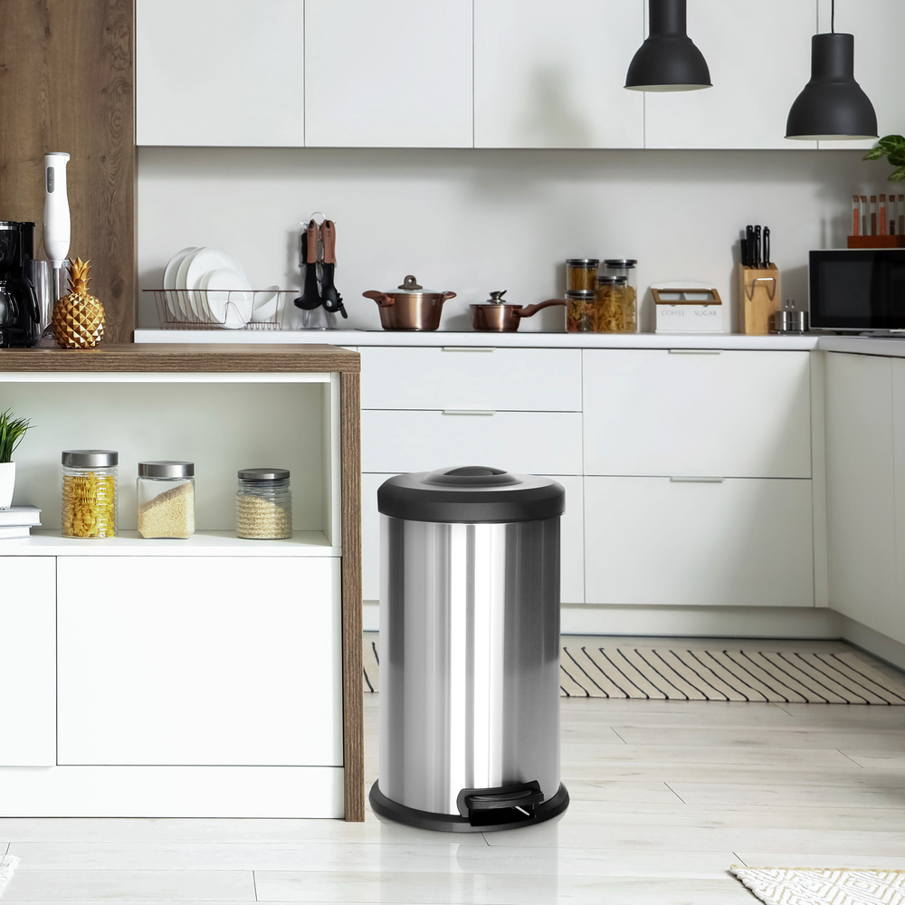 B-grade Hjh Office waste collector, trash can, 40 L, silver, steel