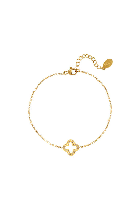 Armband Kleeblatt mit Zirkonsteinen Goldfarbe Edelstahl