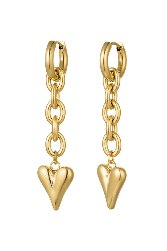 Ohrringe Link & Herz – goldfarbener Edelstahl