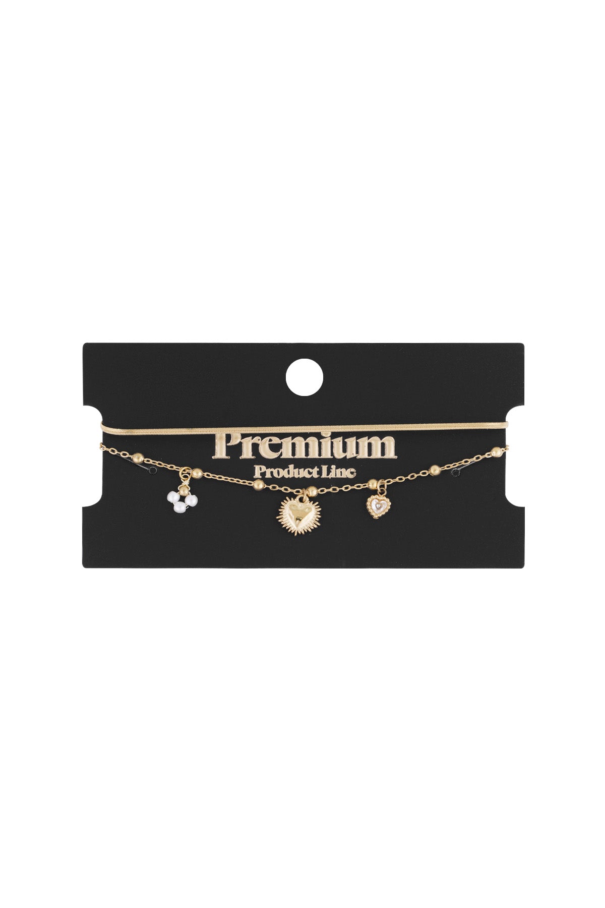 Doppeltes Armband mit Herzanhänger - Goldfarben