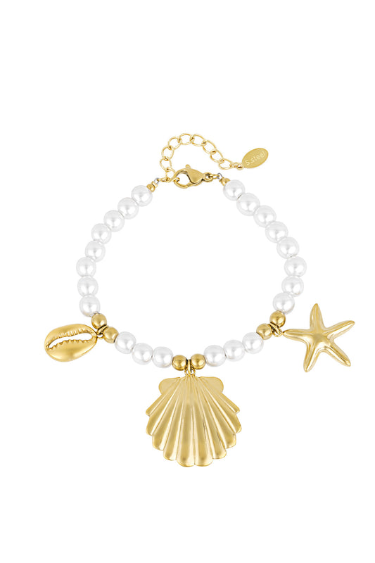 Perlenarmband mit Meeresanhängern - Goldfarben
