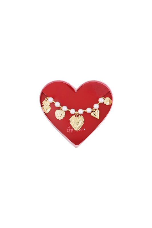 Geschenk der Liebe Armband mit Perlenherzen aus Edelstahl - Goldfarben